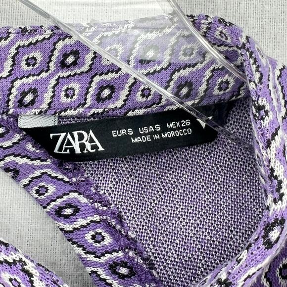 ZARA Jacquard Long Sleeve Cut Out Open Back Mini Dress Womens Small Purple Heart - Picture 12 of 16